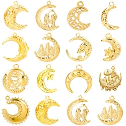 10pcs/lot Stainless Steel Crescent Moon Sun Pendants Moon Girl Friendship Mushroom Forest Charms Jewelry Making Findings No Fade