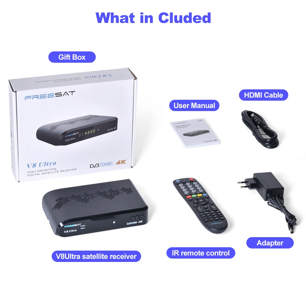 جهاز استقبال قمر صناعي FREESAT V8 Ultra DVB-S/S2/S2X,DVB+T/T2/ISDB-T/C 4K HD H.265 مدمج WIFI BISS Autoroll يدعم Funcam Mars