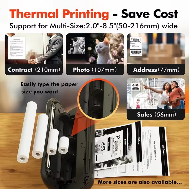 A4 Thermal Printer Portable Home Mobile Office Bluetooth Wireless Handheld Inkless Tattoo Printer Supports Smartphones&PC