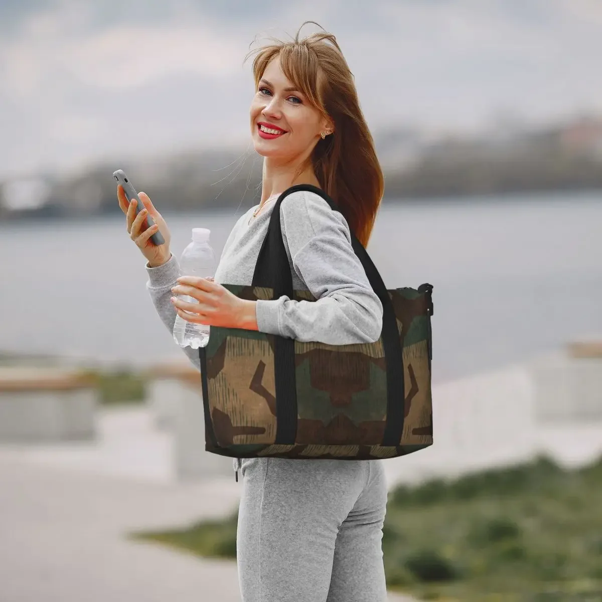 Custom Splintertarn German WW2 Camouflage Beach Tote Bag Extra  Gym Carry On Military Army Tactical Camo Travel Shopping Bags