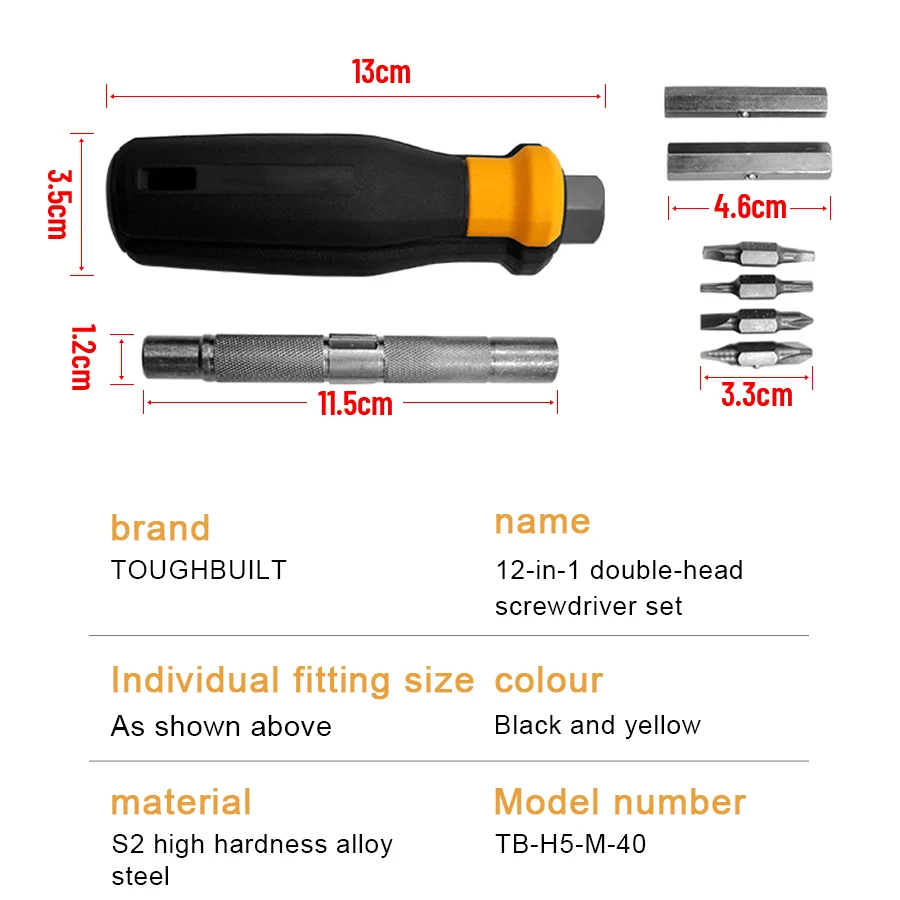 TOUGHBUILT TB-H5-M-40 12-in-1 Multi-Bit Driver Double-headed Multifunctional Screwdriver Set(8 pcs sets)  Hand Tools