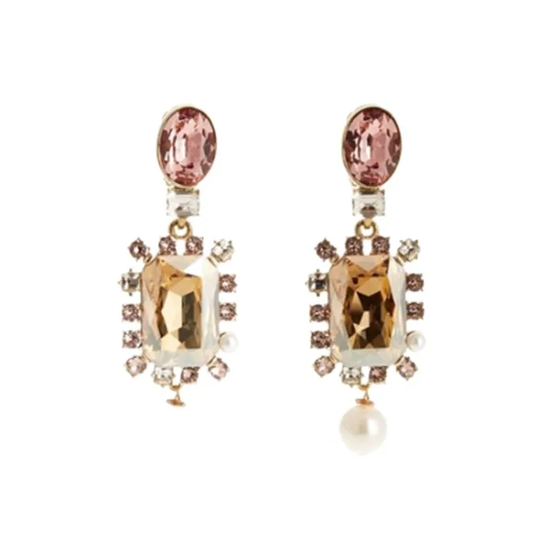 Square Shiny Crystal Pearl Fashion Personality Retro Antique Ear Clips for Women