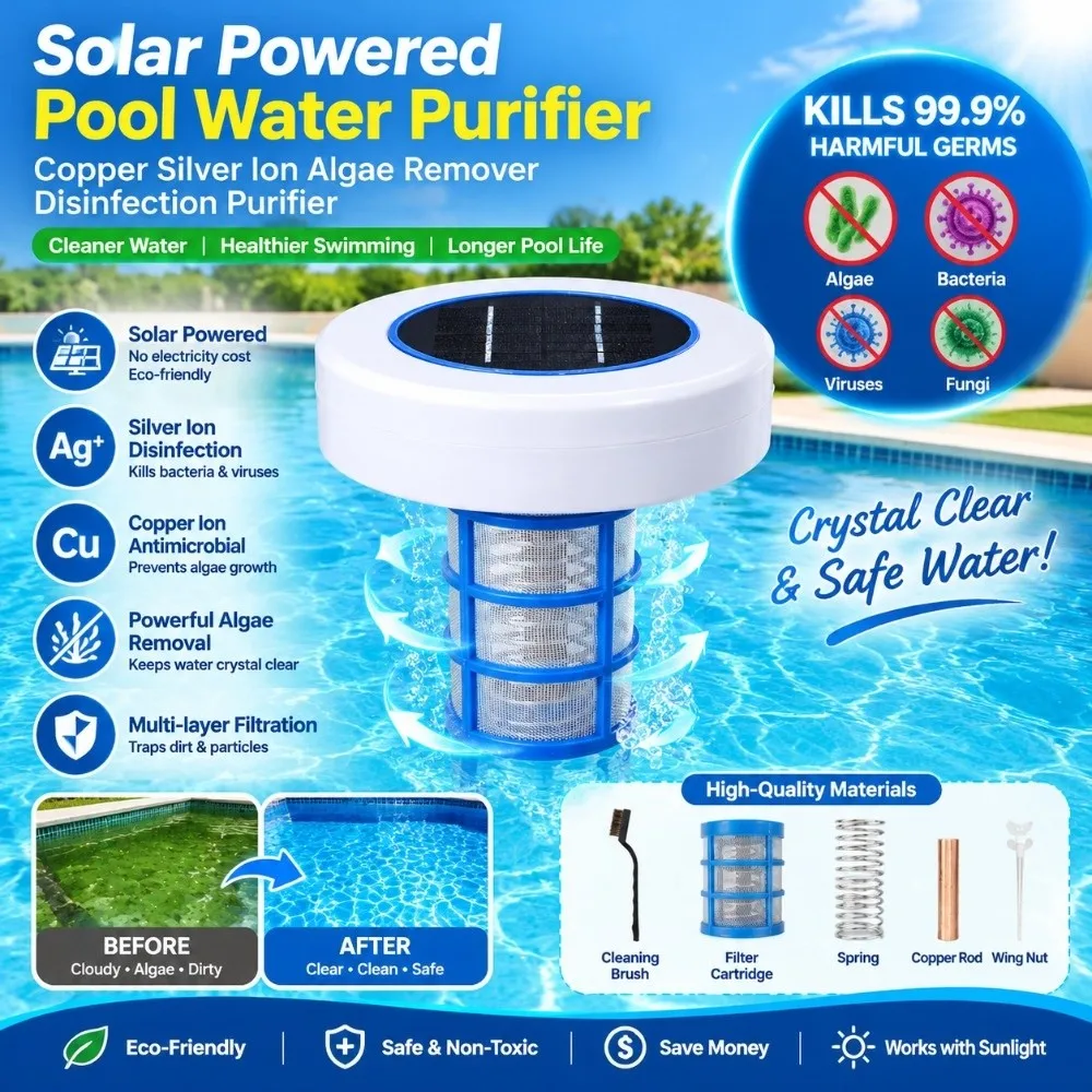 Silver Ion Solar Pool Ionizer Solar Powered Water Purifier Swimming Pool Purifier Fountain Copper Ion Purifier Energy Saving