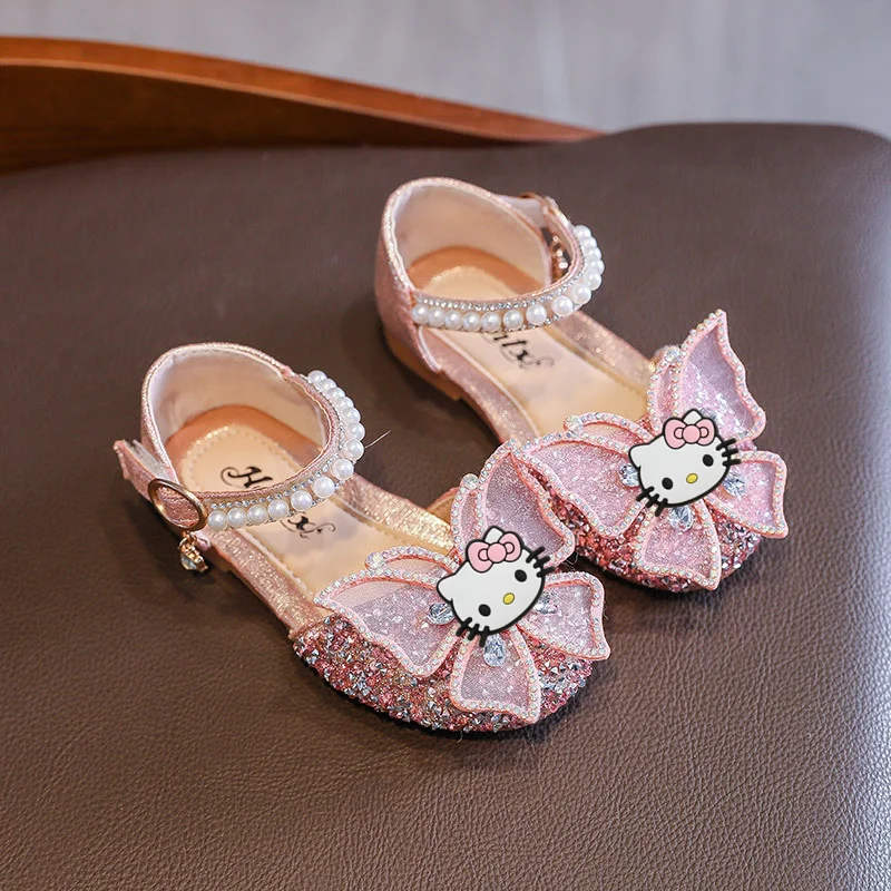 

Performance Shoes Sanrio hello kitty Summer Girl Sandals Bow Princess Shoes Baby Soft Bottom Bright Diamond Dance Shoes