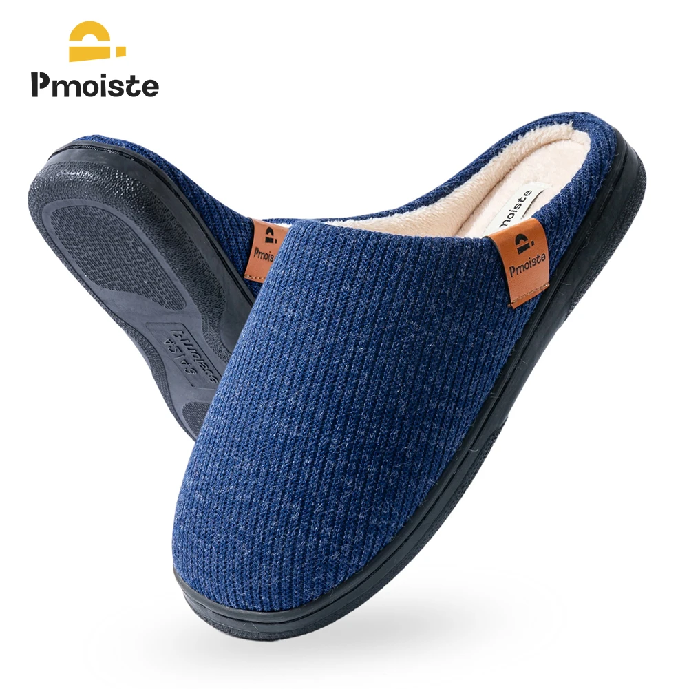 

Pmoiste Knited Living Room Shoes Men Soft Warm TPR Cushion Memory Foam House Slippers Non-slip Winter Indoor High-quality