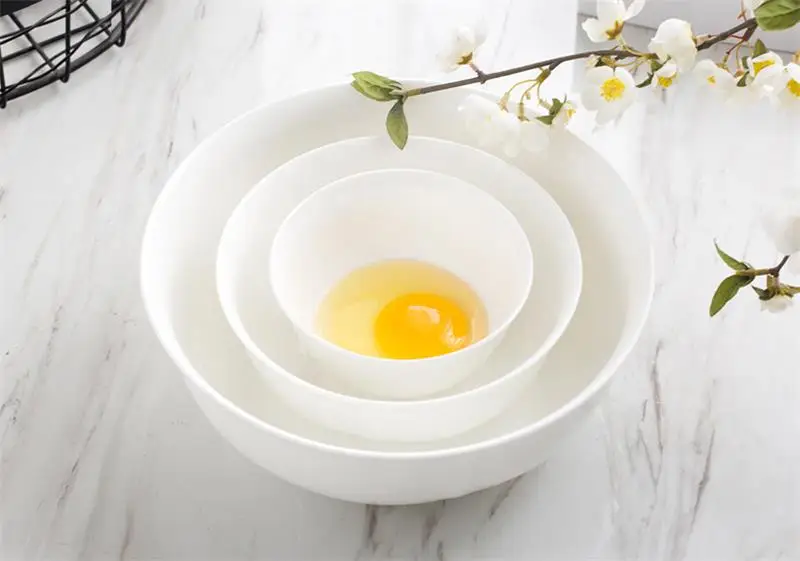 9 Inch, White Bone China, Big Ceramic Serving Bowl for Rice & Fish Salad, Delicate Container Food, Buffet and Dinner