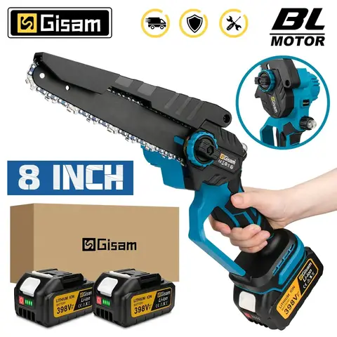 Gisam 8 인치 브러시리스 전기 톱 오일 캔이있는 휴대용 가지 치기 전기 톱 Makita 18V 배터리 핀용 목공 전동 공구 Gisam 8 인치 브러시리스 전기 톱 오일 캔이있는 휴대용 가지 치기 전기 톱 Makita 18V 배터리 핀용 목공 전동 공구