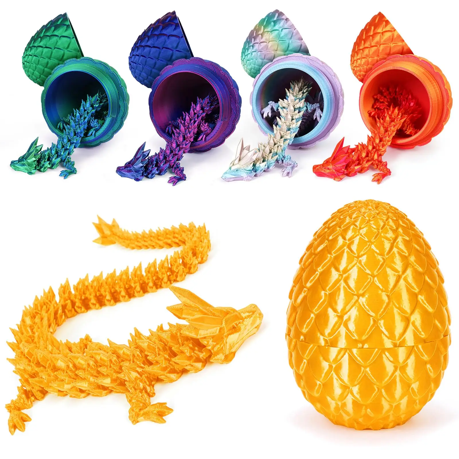 Dragon Egg com Dragon Inside para ADHD, Impresso em 3D, Crystal Dragon Fidget Toy, Dragão Articulado Completo em Ovo, Fidget Toy para ADHD