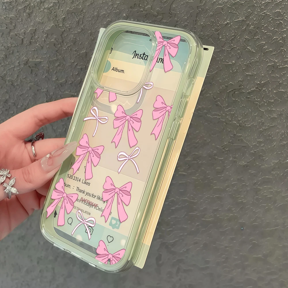 Gradient Rosa Schleife Handyhülle für iPhone 16 14 15 Plus 13 14 15 17 16 12 11 ProMax 16 15 14 Pro 17Air Transparente Weiche Hülle – Detail 4