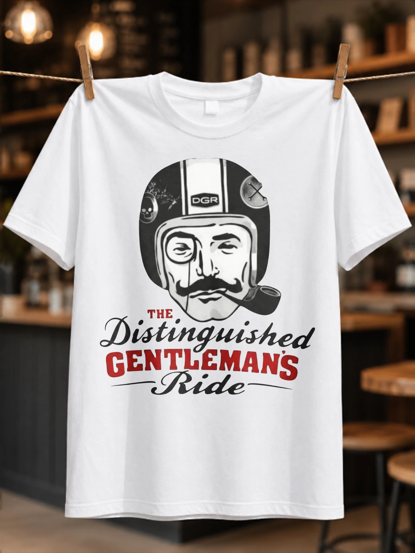 T-shirt unisexe avec motif de visage à moustache de gentleman distingué, style moto raffiné et artistique, pour la charité moto.