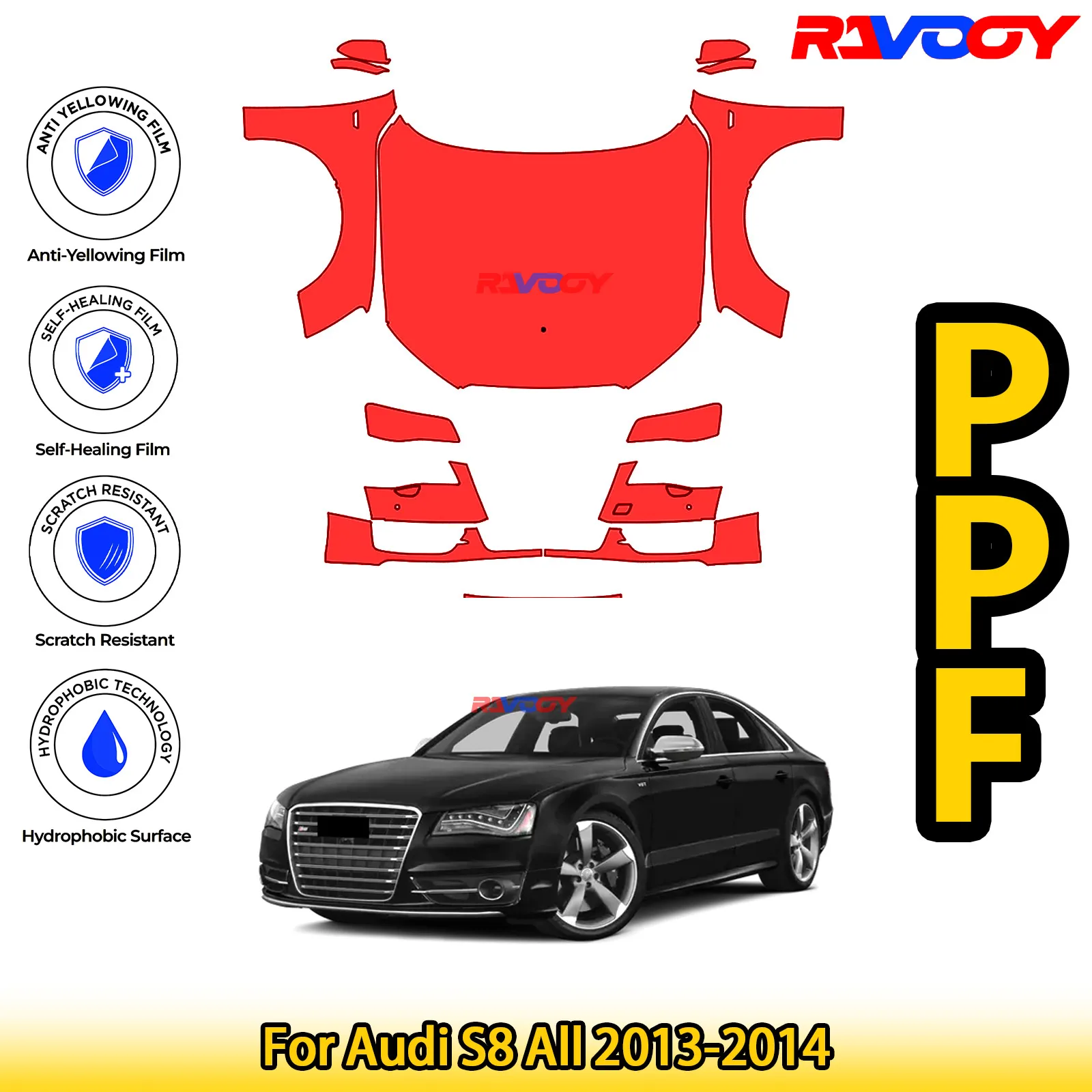 

Для Audi S8 All 2013-2014 глянцевая матовая черная предварительно вырезанная передняя защитная пленка PPF Kit