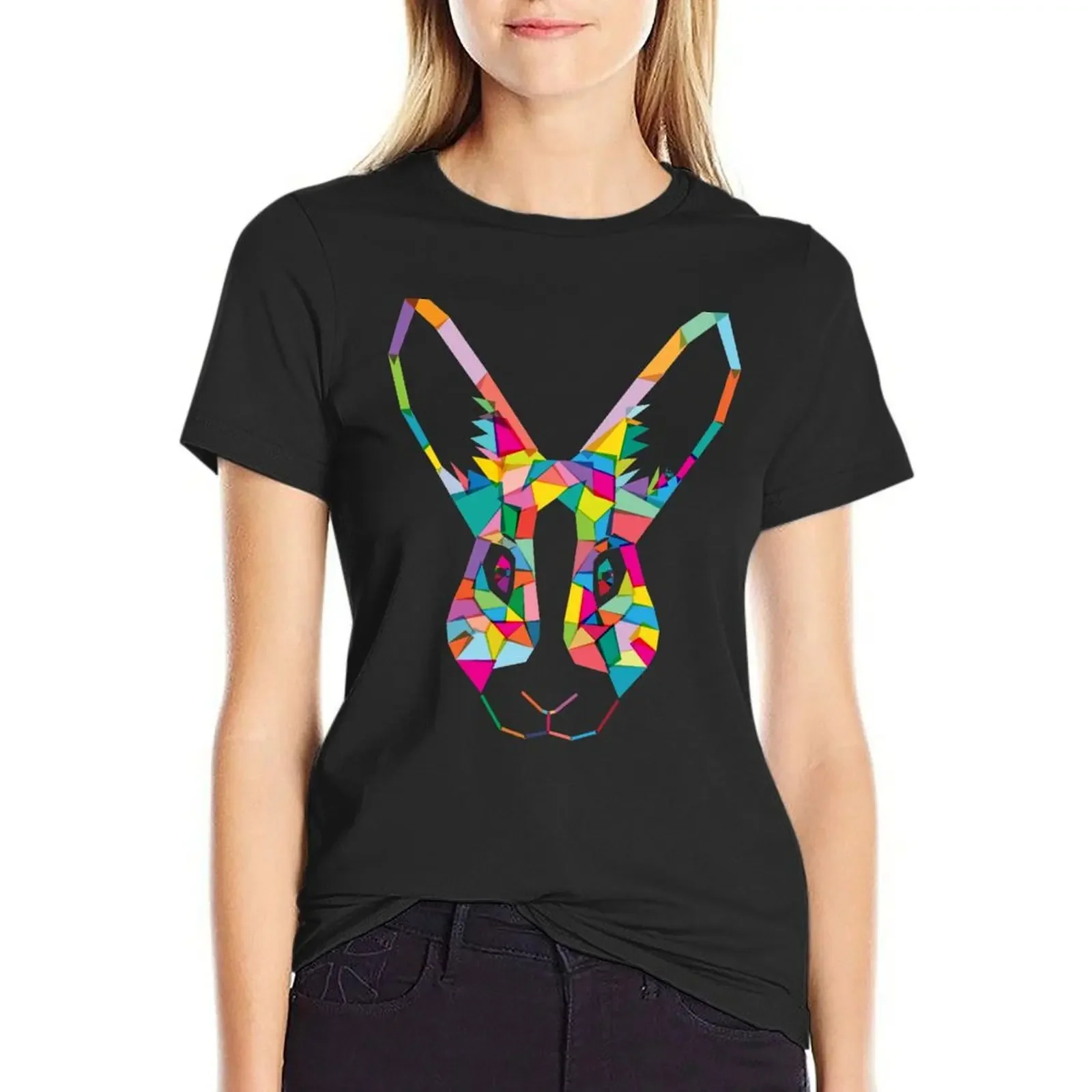 

Rainbow Rabbit T-Shirt lady clothes heavyweights vintage clothes tops for Women