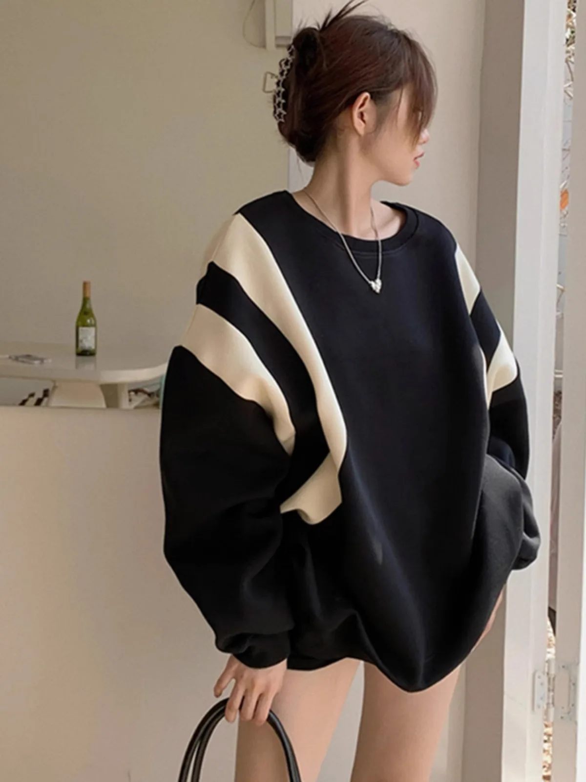 Nero abbigliamento donna Vintage Street felpa con cappuccio Harajuku Y2K Pullover maniche lunghe Warm Oversize Baggy Ladies Tops