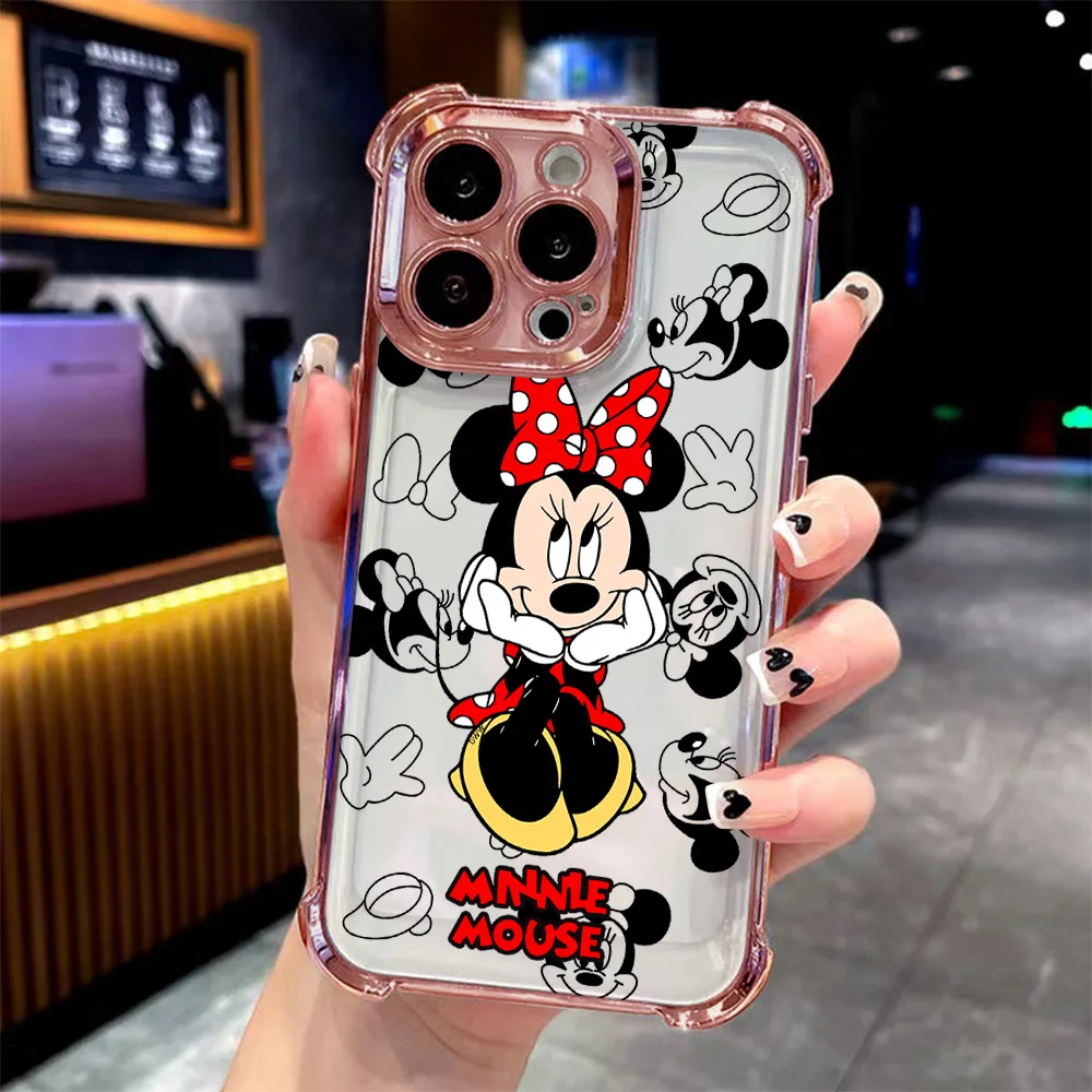 Cute Disneys Mickeys Minnies Plating Case for IPhone 16 15 14 13 12 11 Pro Max X XR XSMax 7 8 6 Plus Anti-Fall Airabag Cover