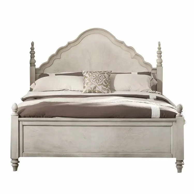 

American style, solid wood oak bed, furniture, antique, white