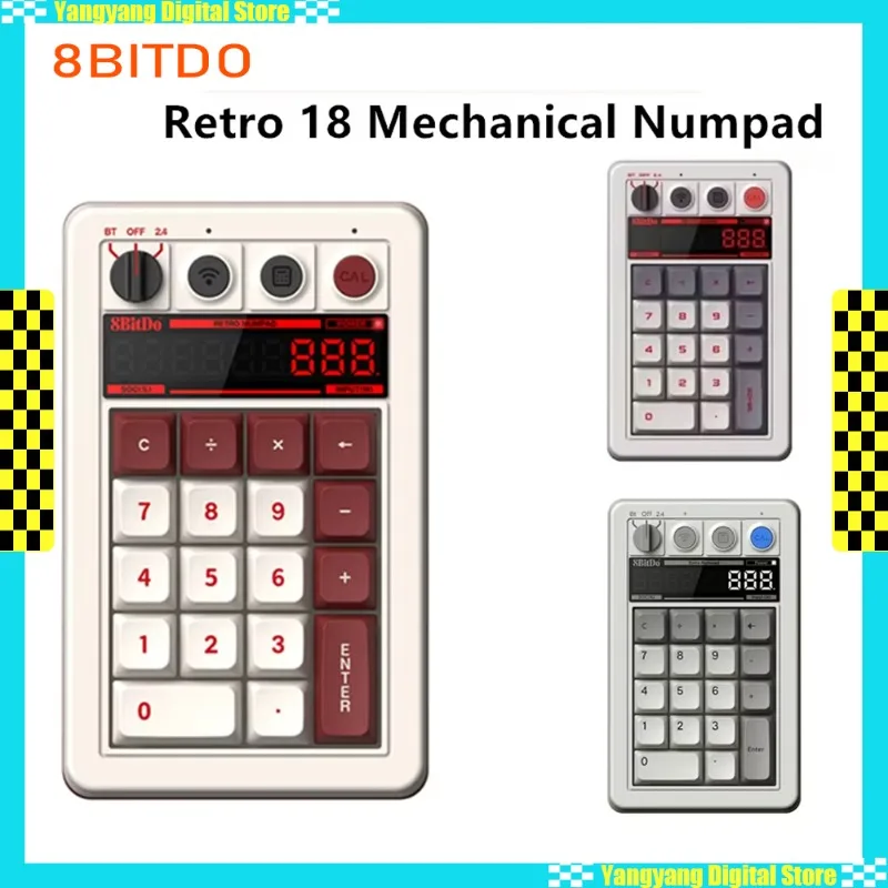 

8Bitdo Retro18 Tri Mode Wireless Digital Keypad LCD Monochrome Display Screen Bluetooth/2.4G/Wired Numpad Upport Calculator Mode