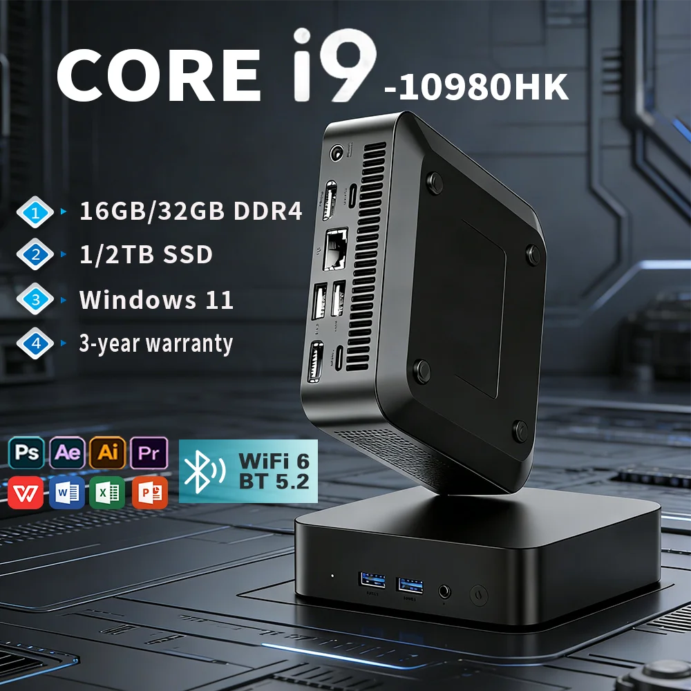 

NEW Core i9-10980HK Portable Mini PC Computer Windows 11 16GB/32GB 1/2TB SSD Gaming Computer WiFi 6 USB office Mini Desktop