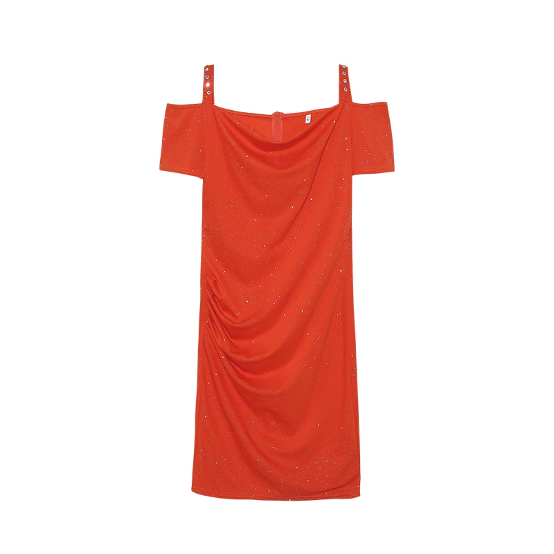 2024 الربيع/الصيف عبر الحدود ملابس نسائية وردي مشرق قبالة الكتف مثير الماس جزءا لا يتجزأ من فستان للنساء #4