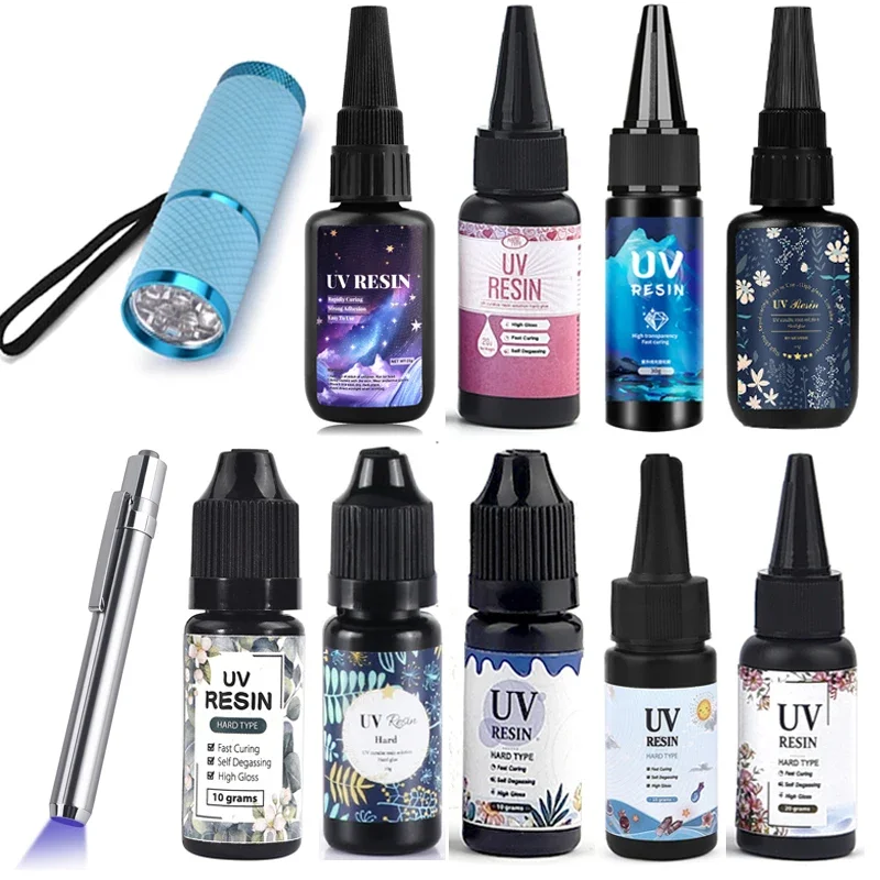 Pegamento de resina epoxi UV dura, 10/20/25/30/50/60g, curado ultravioleta, luz solar activada, cristal transparente, muestra de Gel para hacer joyería DIY