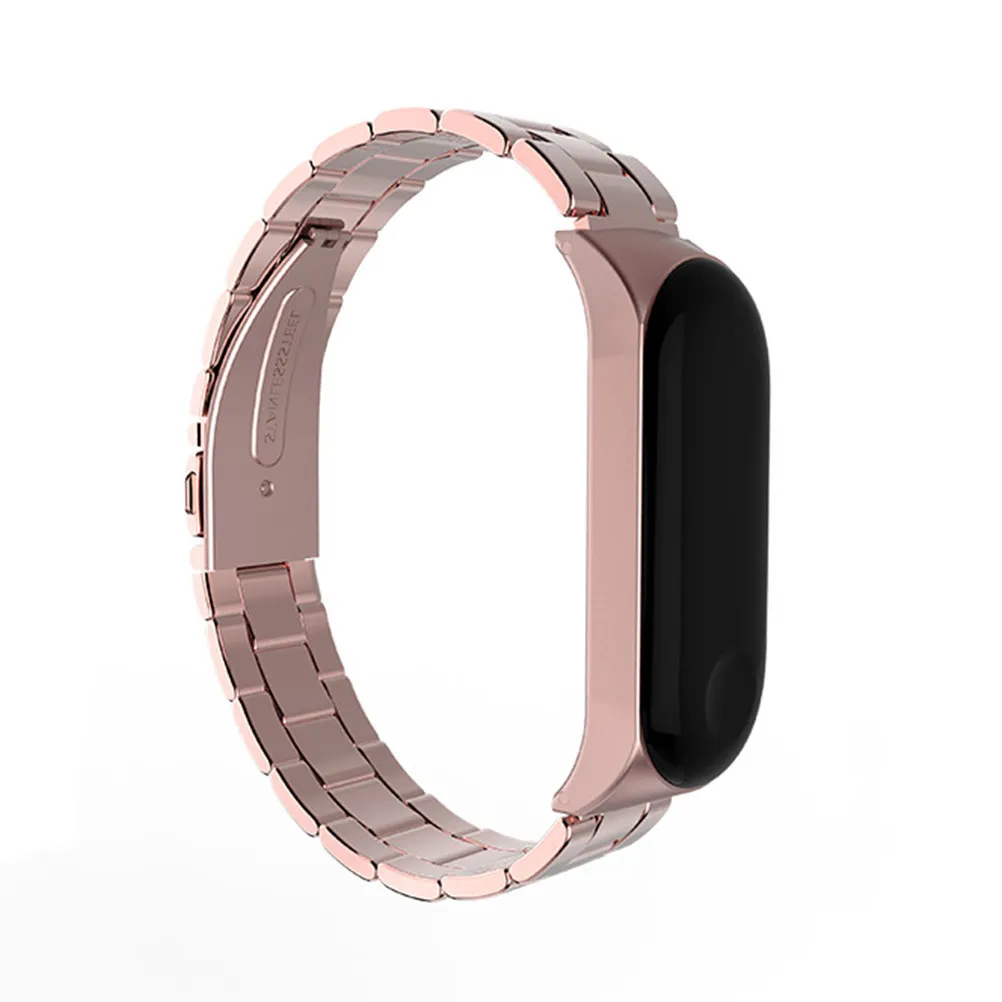 1Pcs Rose Pink Stainless Steel Strap for Band 3 Ergonomic Smooth Texture Seamless Welding Comfortable Metal Wrist Band
