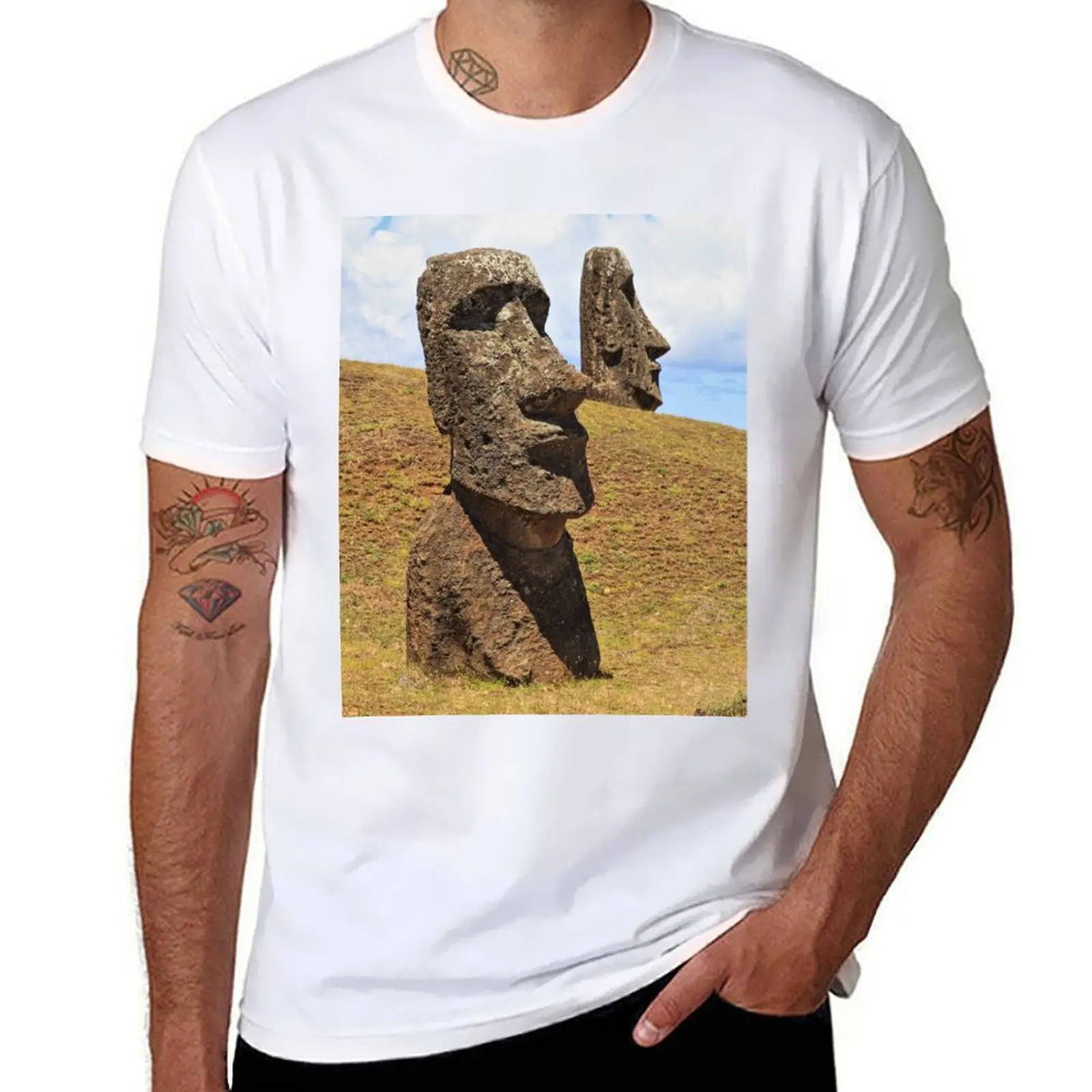 

Moais at Rano Raraku - Rapa Nui - Easter Island T-Shirt cotton tshirt 100% printed t shirts for man T-Shirt