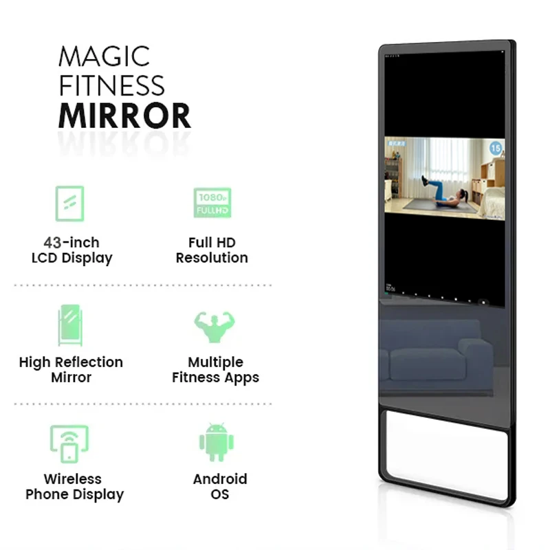 New Arrival Floor Standing Smart Magic Mirror Touch Screen Android Workout Wall Fitness Smart Mirrors Tv Home Gym With Camera