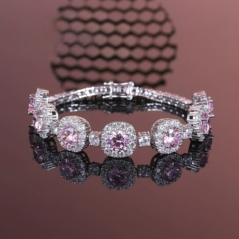 

PT950 Женский браслет с платиновым розовым бриллиантом, инкрустированный изысканным модным темпераментным браслетом в стиле принцессы