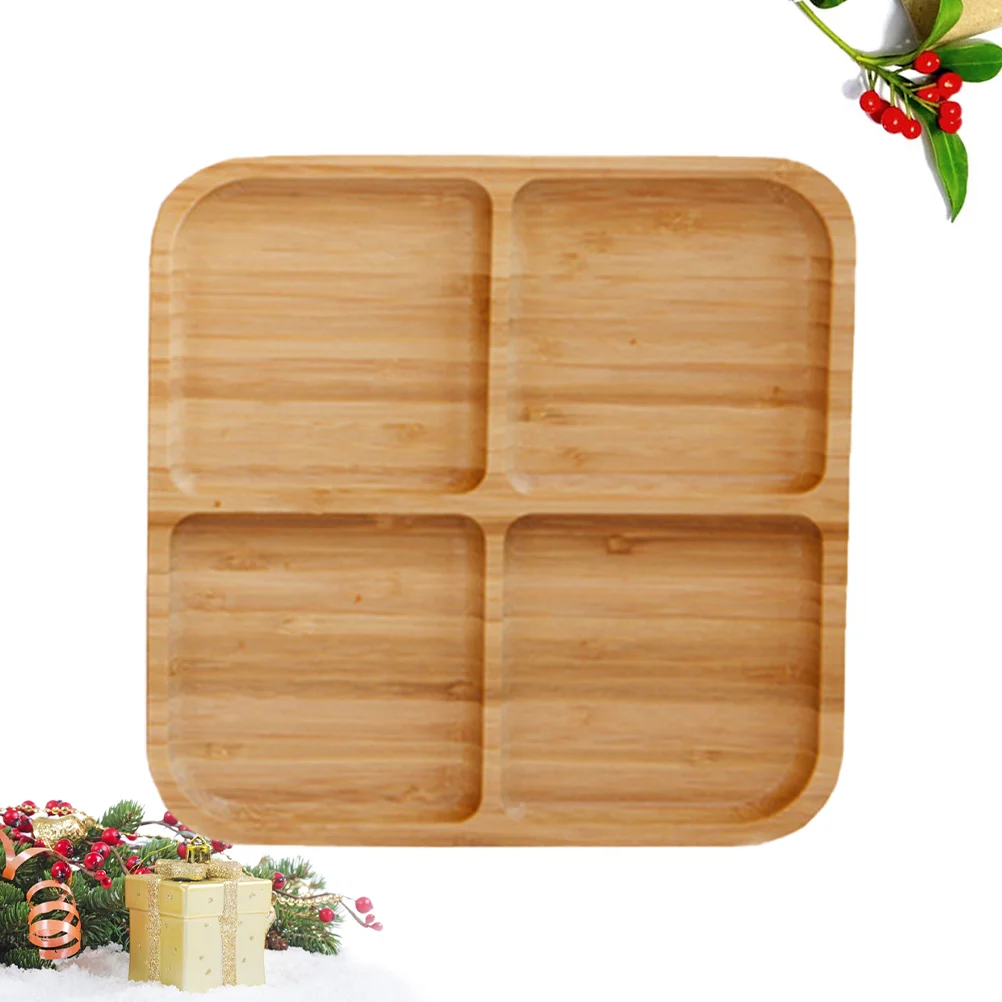 

4 Grids Bamboo Tray Dishes Divided Serving Decorate Snack Plate Fruit Child Basket