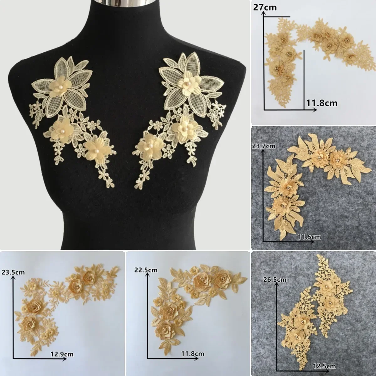 Toptan satış 10 parça sarı üç boyutlu tırnak boncuk nakış oyulmuştur dikiş dantel DIY dekoratif aksesuarlar