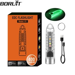 BORUiT V1 Small EDC Flashlight Keychain Portable Mini Work LED Torch Type-C Rechargeable Lamp UV Flashlight Camping Lantern