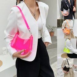 Moda Vintage Ladies Jelly Solid Color Transparent Underarm Bag Casual Women Hobos Handbags Purse Fashion Cell Phone Shoulder Bag