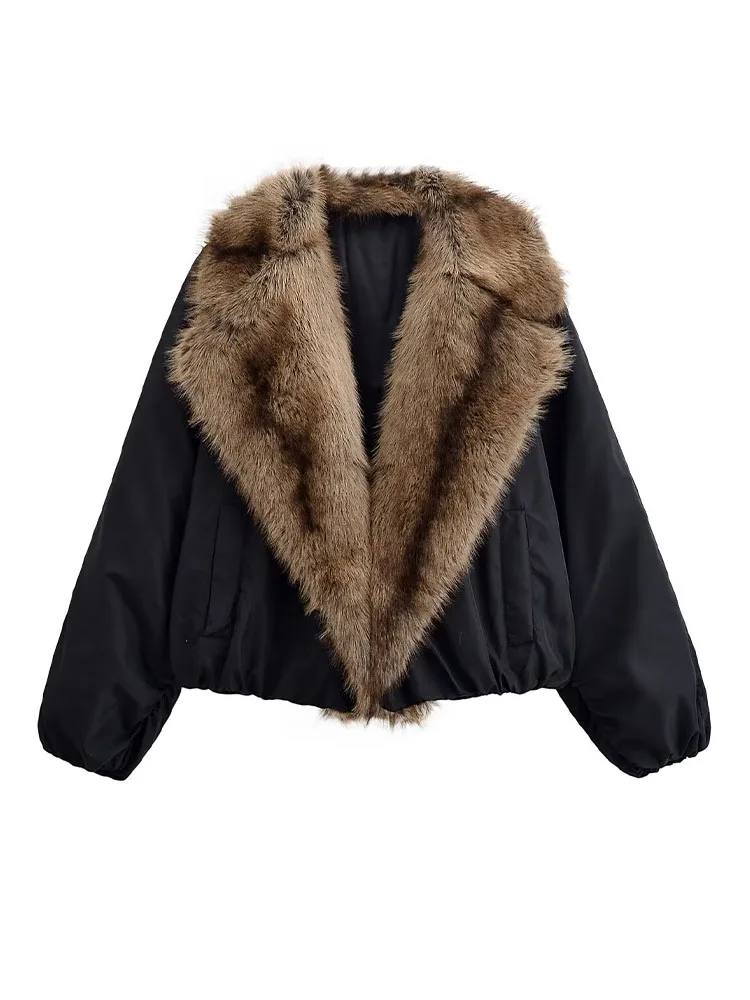 

HH женское новое модное короткое пальто с карманами и лацканами, зимние куртки, женское шикарное пальто в уличном стиле, куртка с длинными рукавами и воротником из искусственного меха