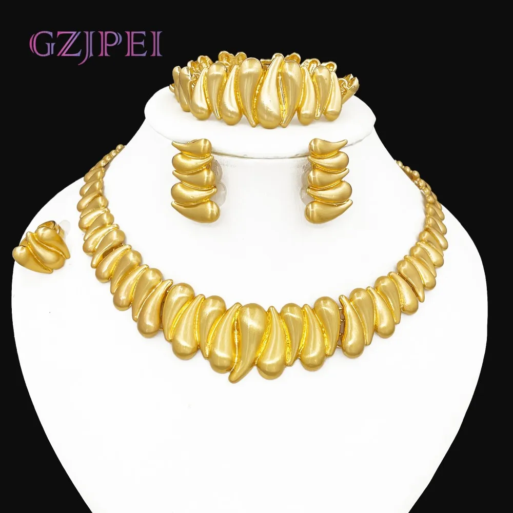 

GZJPEI 2025 New Dubai Gold Color Jewelry Set Water Drop Shape Women Jewellery For Women Wedding Birthday Party Gift Dropshipping