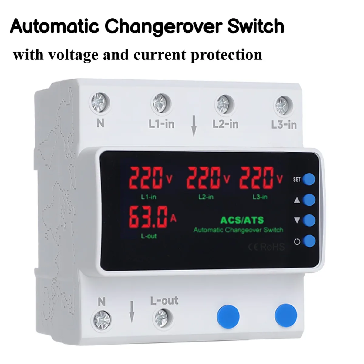 

GEYA 100A Three Phase 3P+N Voltage Current Adjustable Over Under Voltage Current Limit Protection Relay Protector Phase Selector
