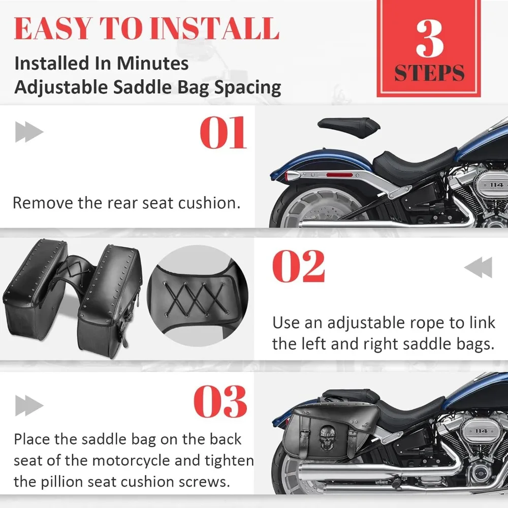 motorcycle saddlebags 32l large capacity pu leather side saddle bags waterproof hard saddle bags universal for harley honda yama