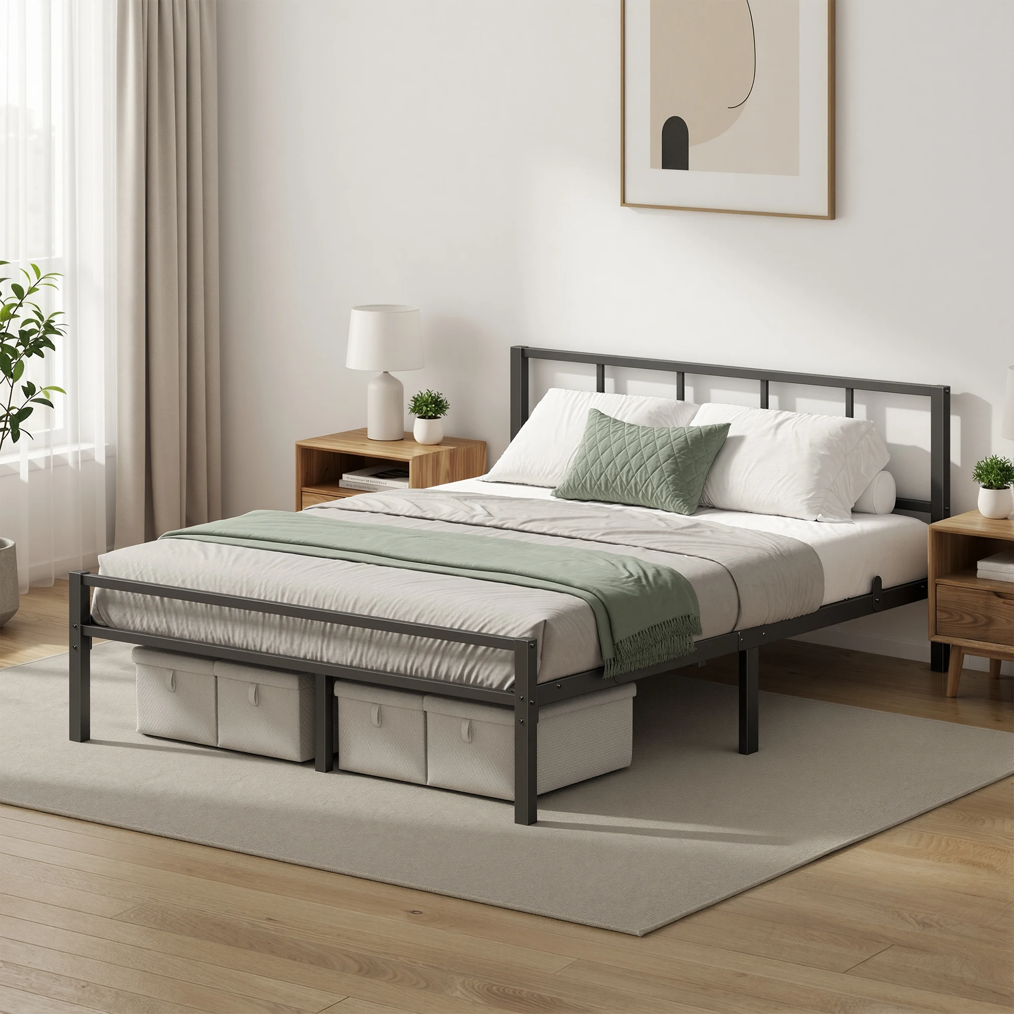 VASAGLE Struttura Letto Matrimoniale, in Metallo, Testiera, 160 x 200 cm