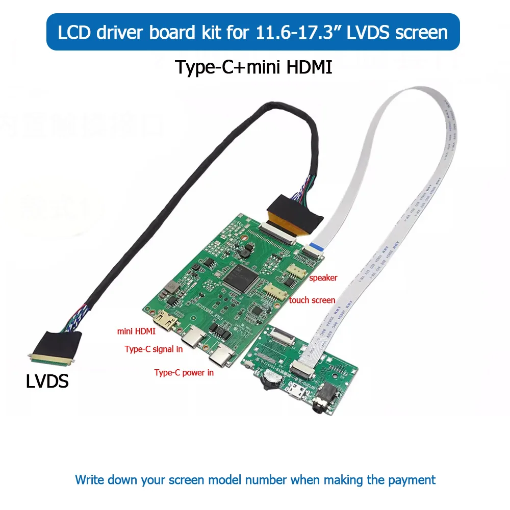 

Комплект платы драйвера ЖК-дисплея для lvds sceeen 11,6-17,3 дюйма, тип C/мини-вход сигнала HDMI