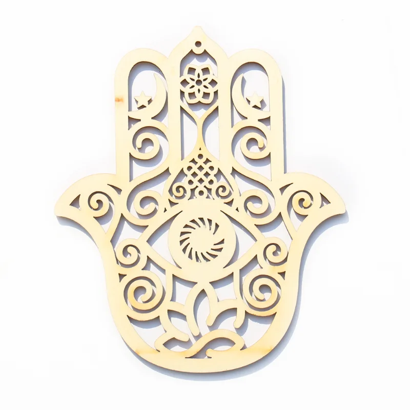 Laser Openwork Fatima Hands Hamsa Buddhist Lotus Wood Pendant Chinese Knot Moon Stars Eye Of Providence Yoga Charm Dangle