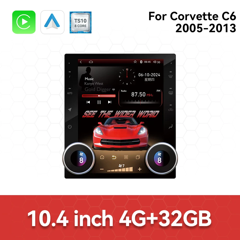 ZWNAV Android 13 Carplay GPS Navi Multimedia Speler Split Screen voor Chevrolet Corvette C6 2005-2013 Omkeerhulpmiddelen TV