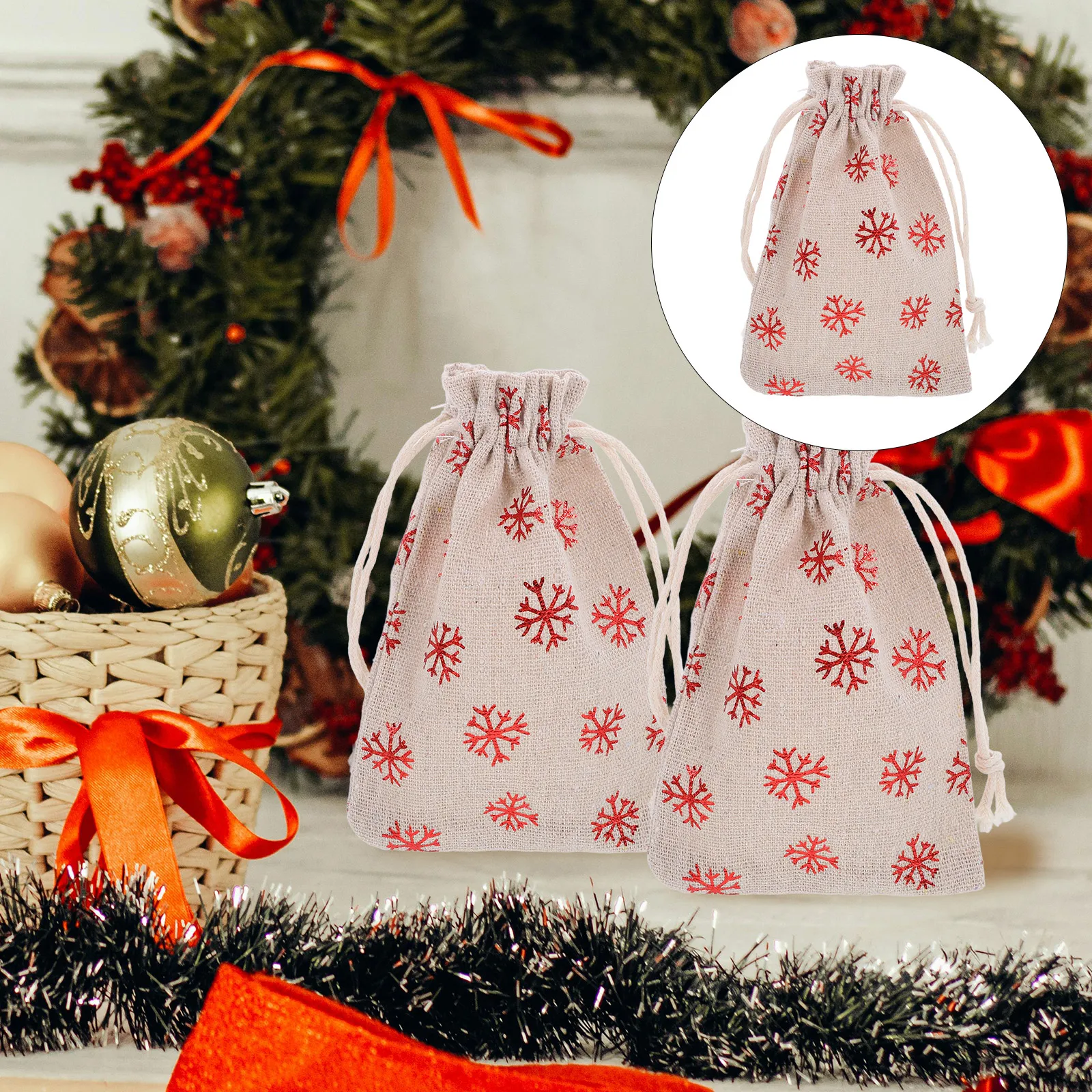 10pcs Christmas Candy Pouches Empty Drawstring Bags Holiday Candy Wrapping and Storage Bags Cotton Xmas Presents Candy Bags