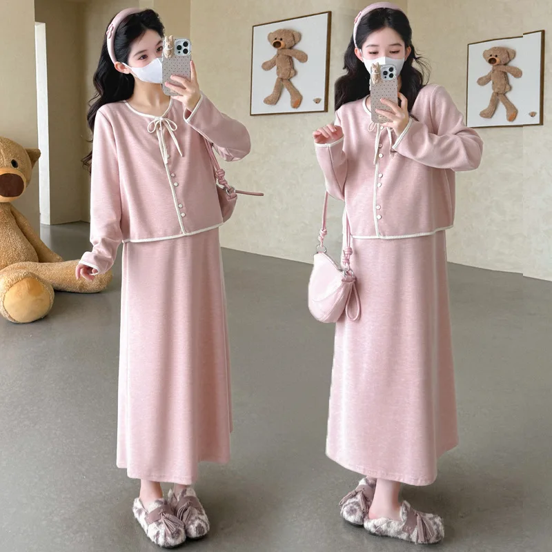 Maternity Suit Spring Autumn 2026 Gentle Elegant Temperament Soft Comfortable Top And Skirt Two Piece Set For Pregnant Women