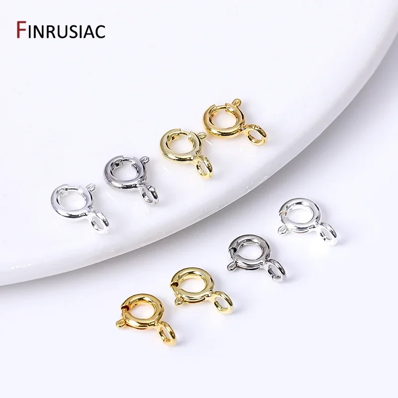 4 Sizes 14k/18k Gold Plated Brass Spring Clasps Round Lobster Clasps For DIY Bracelets Necklaces Making Findings Wholesale