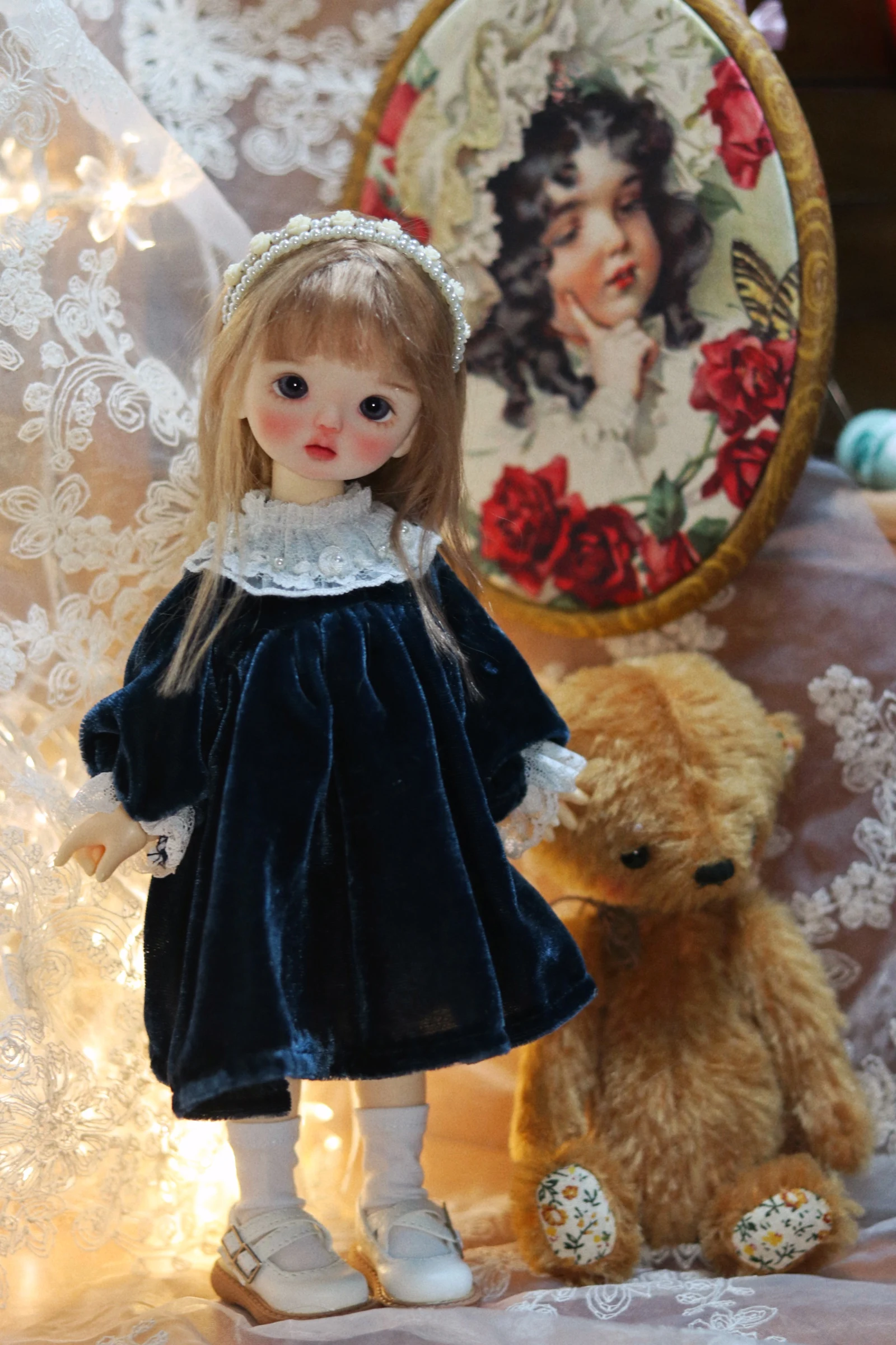 

BJD Doll Clothes 1/6 Cute Baby Set White Rose Hand-embroidered Retro Velvet Dress In Stock Girls Toys Gifts BJD Doll Accessories