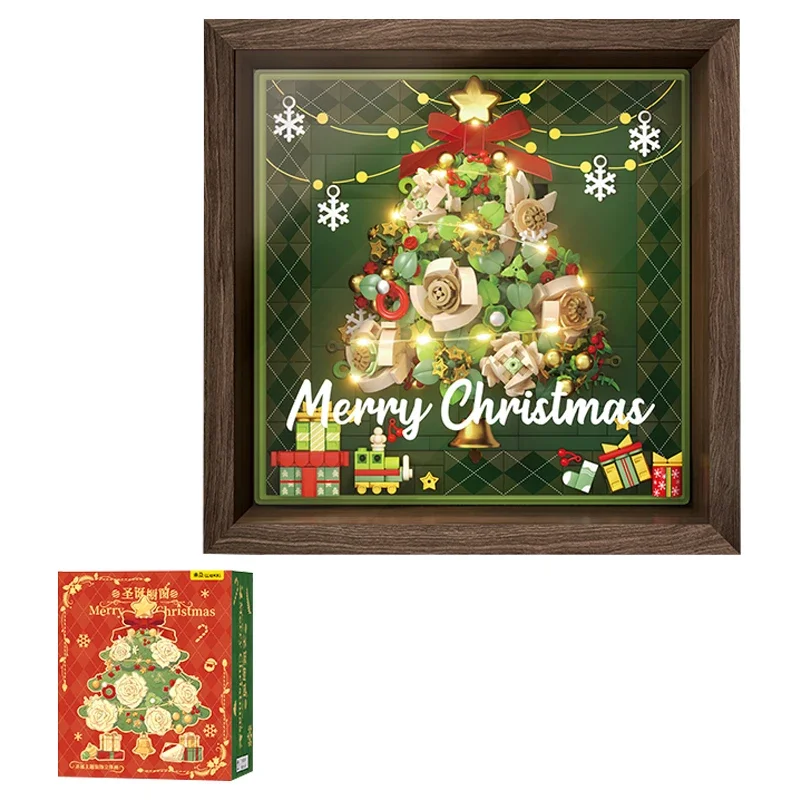 Animation Cartoon Christmas Window Photo Frame Version Building Block Toys Desktop Ornaments Girls Birthday Gifts Peripherals