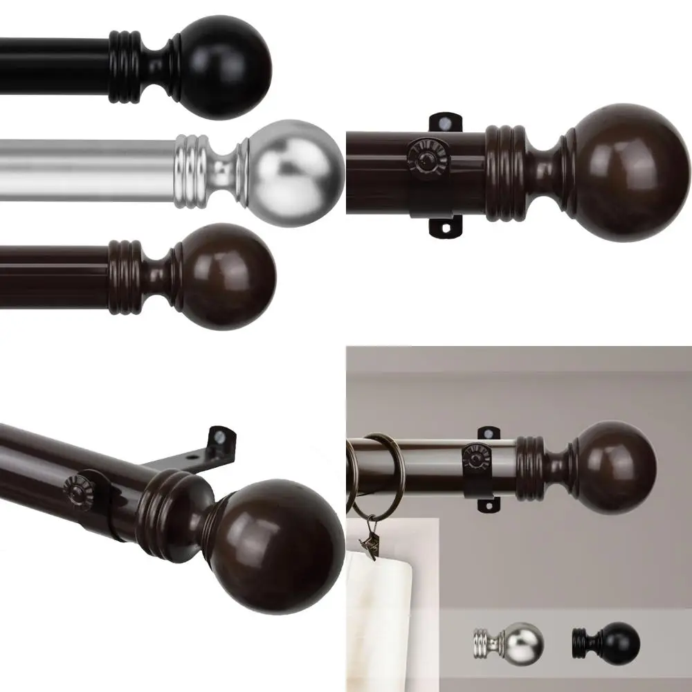 مجموعة قضيب ستارة كروية مقاس 1.5 بوصة من الكاكاو لنوافذ 28 إلى 48 بوصة مع كلمة مفاتيح ذات ذيل طويل #1