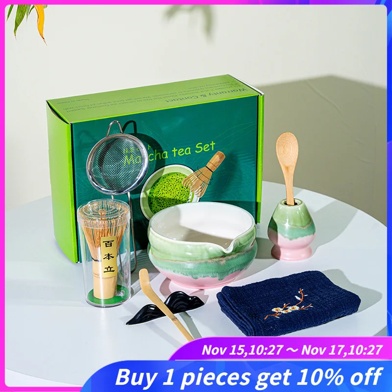 

4/6/7/8PCS Japanese Matcha Set Gift Box Handmade Home Easy Clean Bowl Bamboo Whisk Teaspoon Tea Sets Matcha Tea-Making Tools