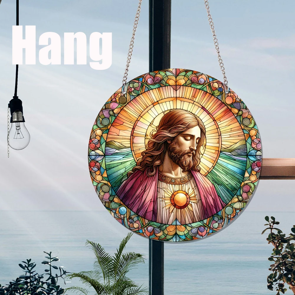 Fashion 20cm Jesus Window Hangings con catena God acrilico Listing Savior Suncatchers Home Decor