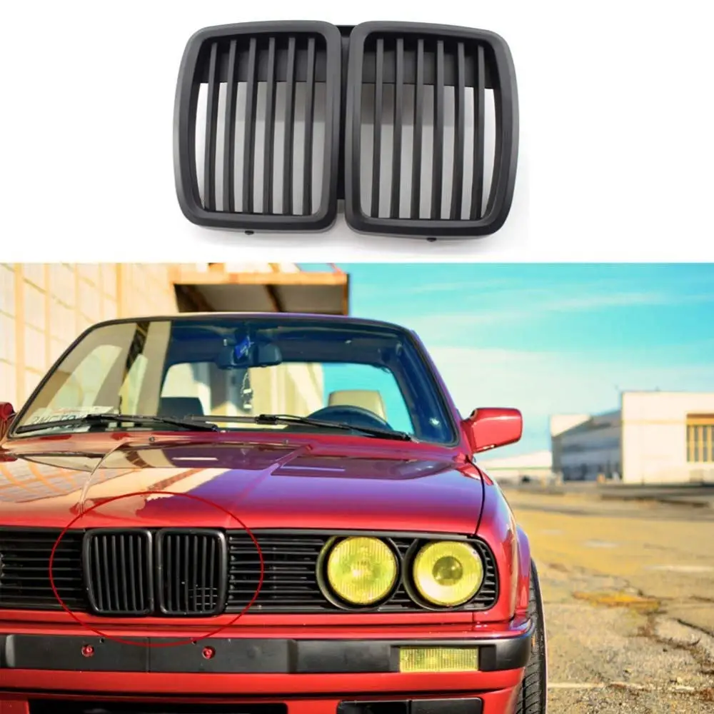 Front Grille Replacement for BMW E30 3-Series M3 Front Hood Bumper Grill Matte Black 1982-1994