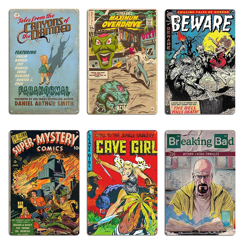 Breaking Bad Maximum Overdrive Vintage, cuidado con la cubierta de cómic de Frazetta Metal Club, cueva de pared, diseño oxidado, cartel de estaño