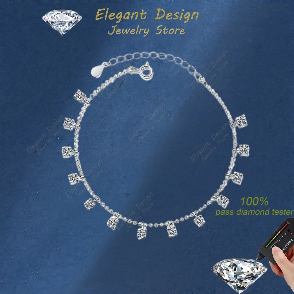 

Elegant Design 1.3/3.9ct Full Diamond Tennis Bracelet, Platinum PT950 Moissanite Tassel Chain Bracelet for Women Certificate